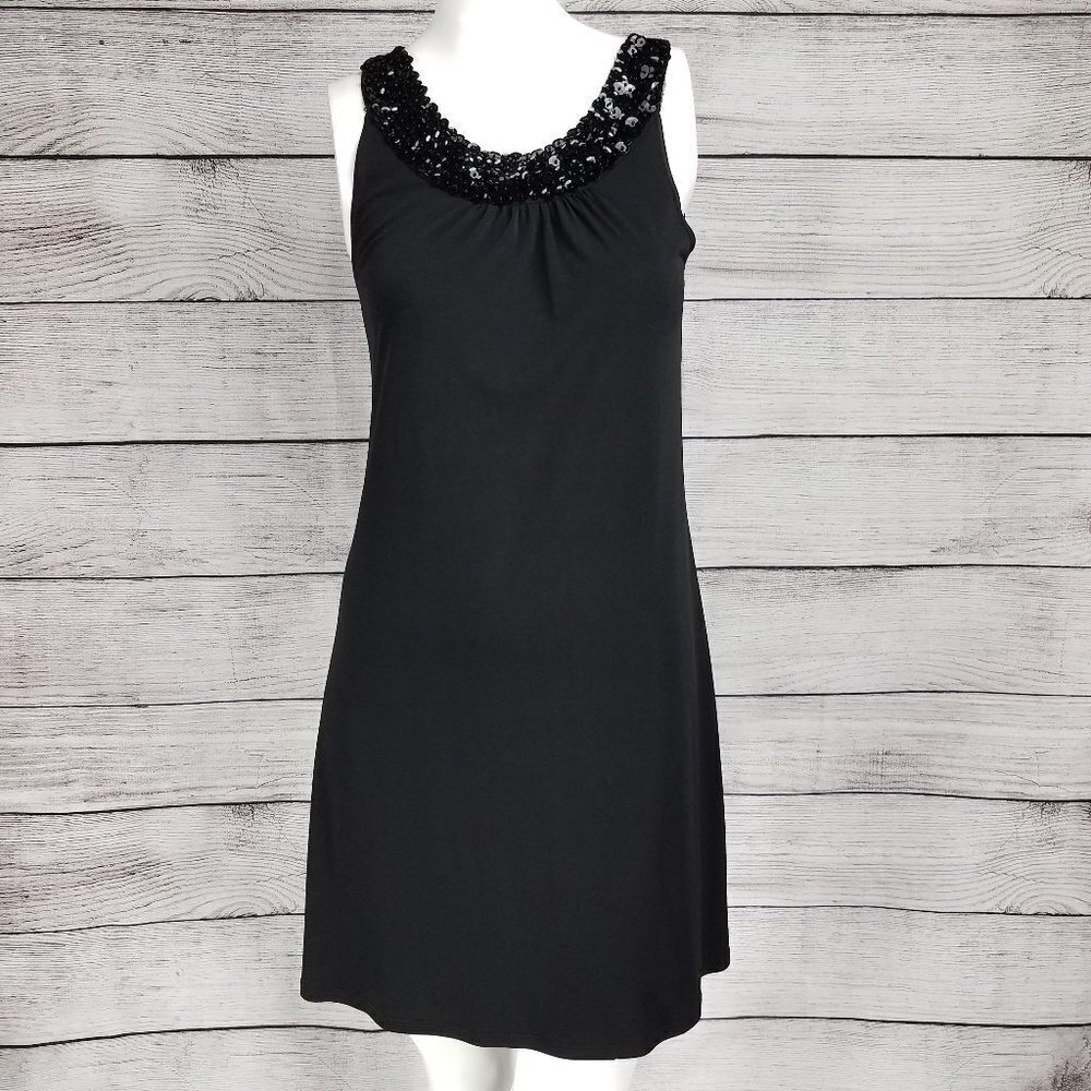 Mariposa S Little Black Dress Mini Sequined neckline Sleeveless Cocktail LBD